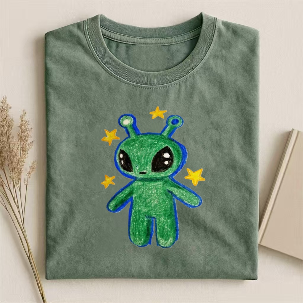 Cute Alien With Stars Doodle T-shirt