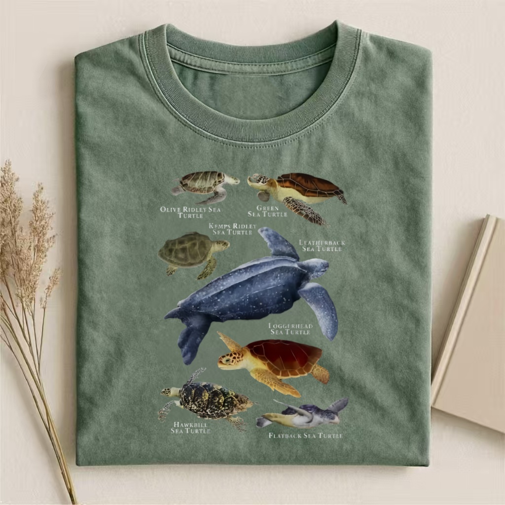 Sea Turtle Species Educational Graphic T-shirt