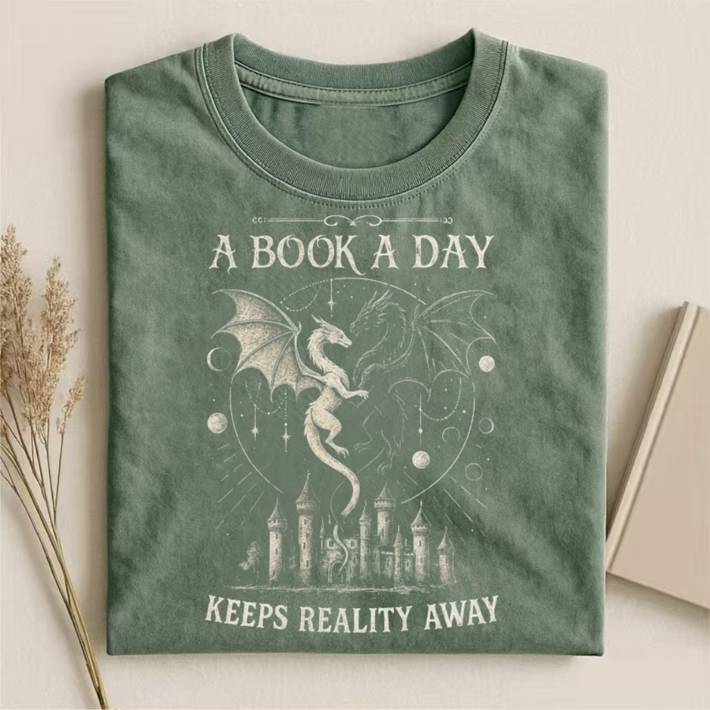 "A Book A Day" Dragon & Castle Fantasy T-shirt