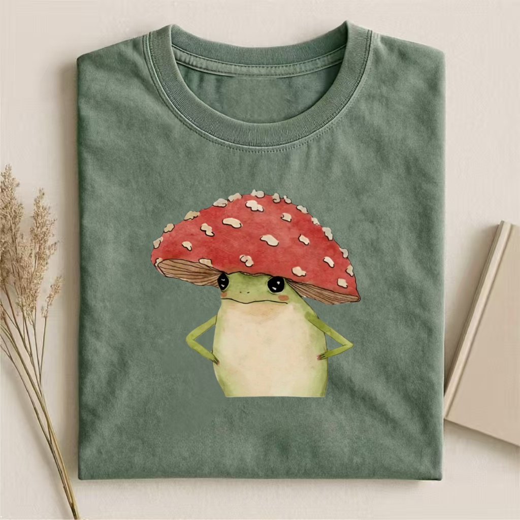 Mushroom Hat Frog Cute Watercolor T-shirt