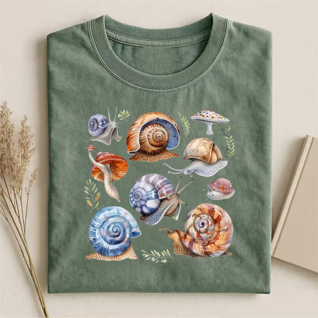 Snail & Mushroom Watercolor Collage T-shirt