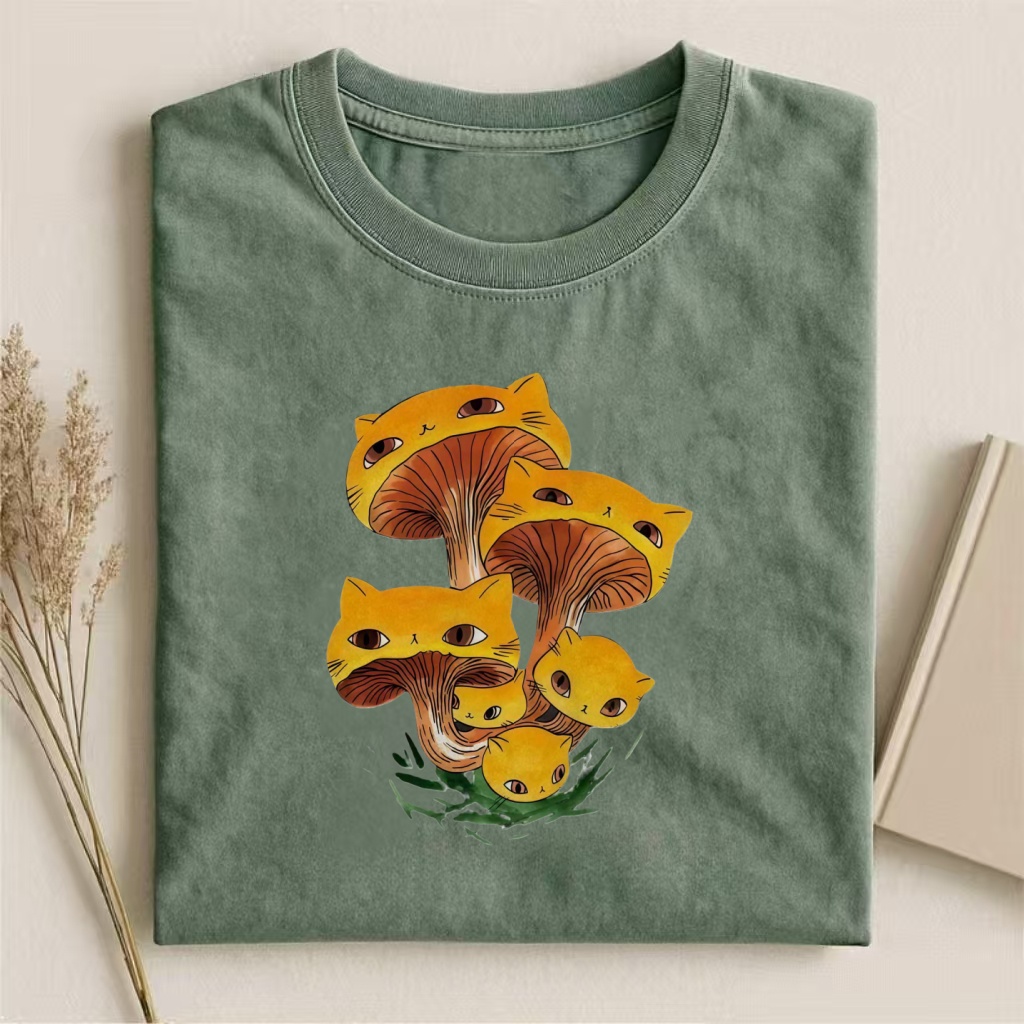 Cat Mushroom Hybrid Whimsical Art T-shirt