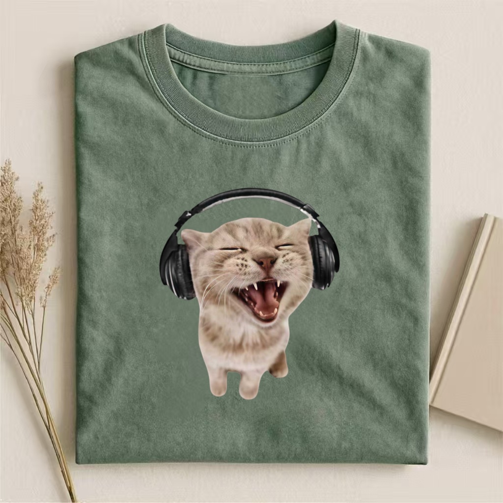Cat With Headphones Music Lover Meme T-shirt
