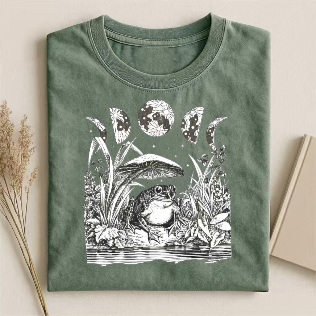 Frog & Moon Phases Gothic Botanical T-shirt