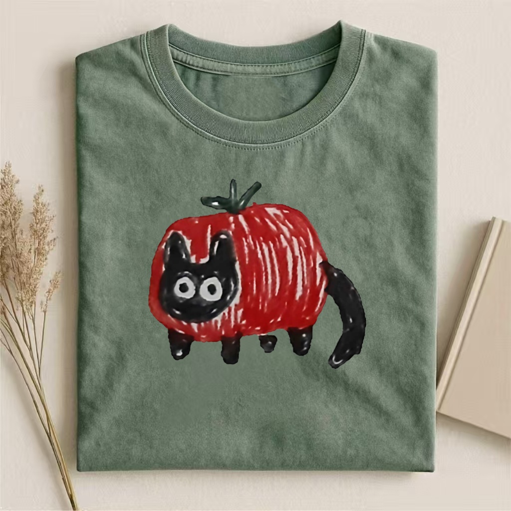 Tomato Cat Funny Doodle Graphic T-shirt