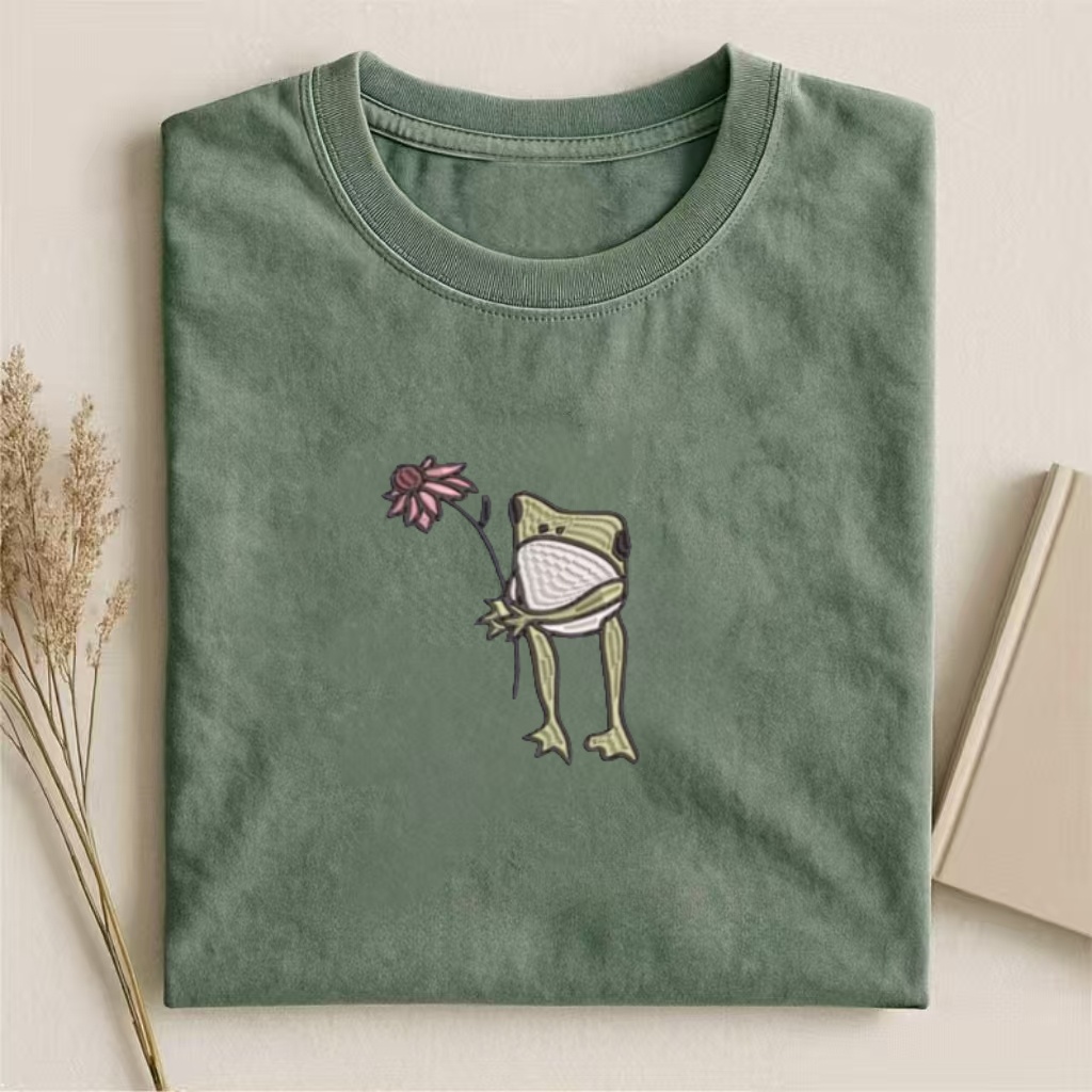 Embroidered Frog With Flower T-shirt