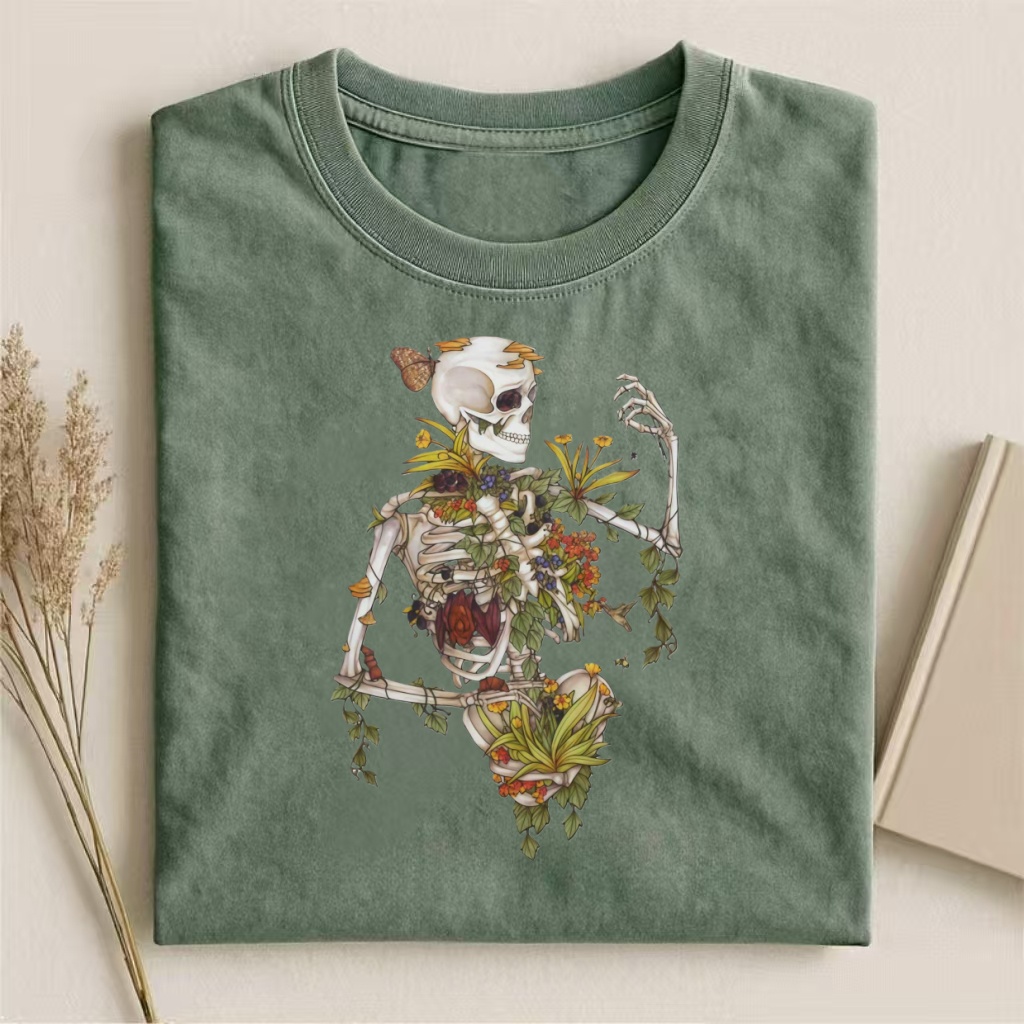 Floral Skeleton Nature Gothic Art T-shirt