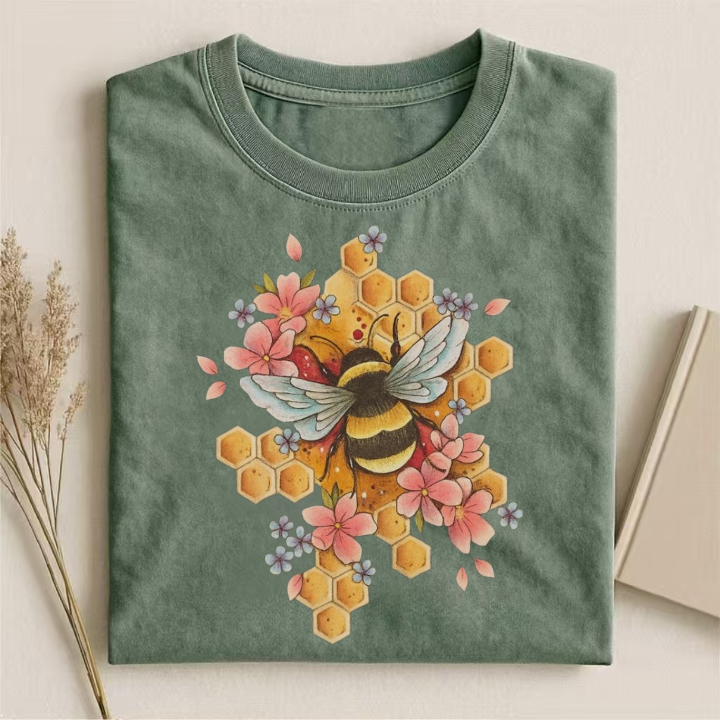 Honeycomb Bee Floral Art T-shirt