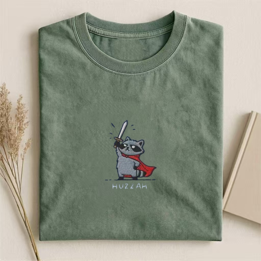 Huzzah Raccoon Embroidered T-shirt