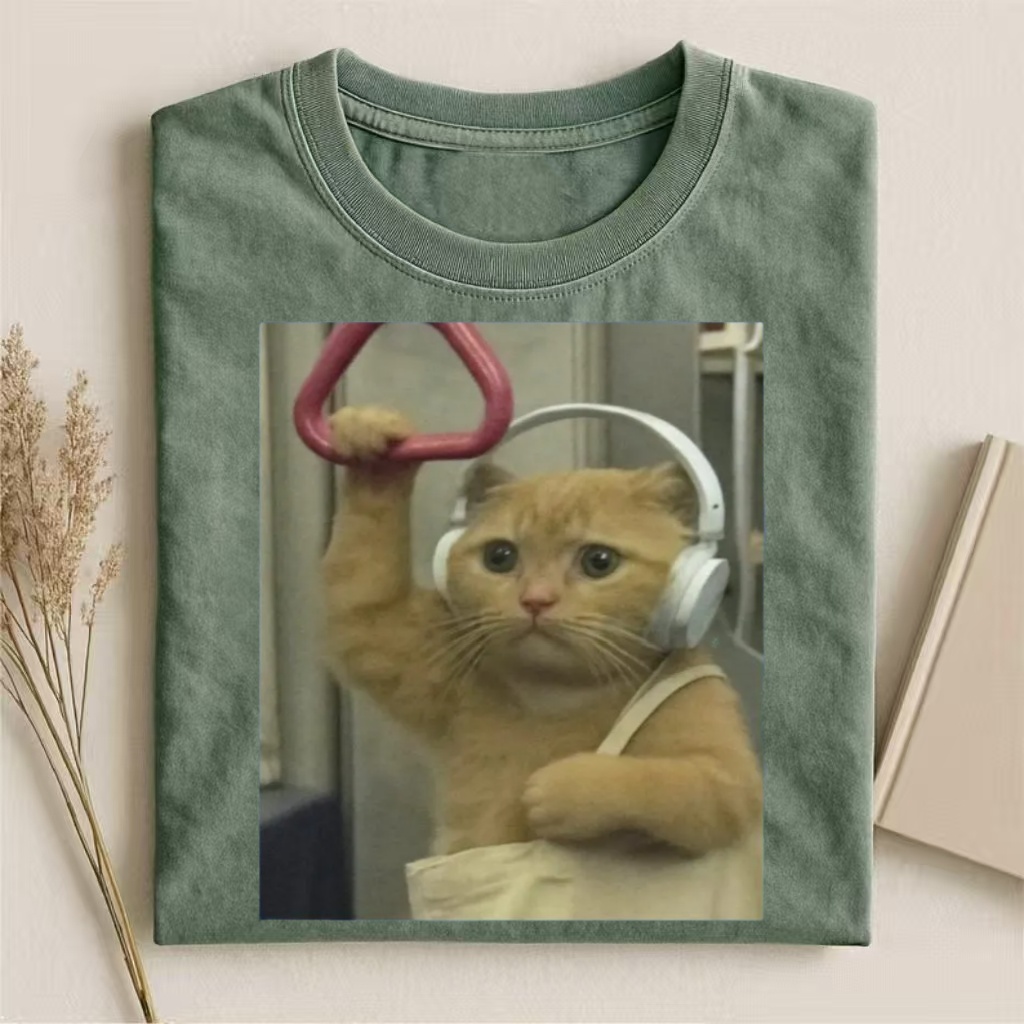 Subway Cat with Headphones Meme T-shirt