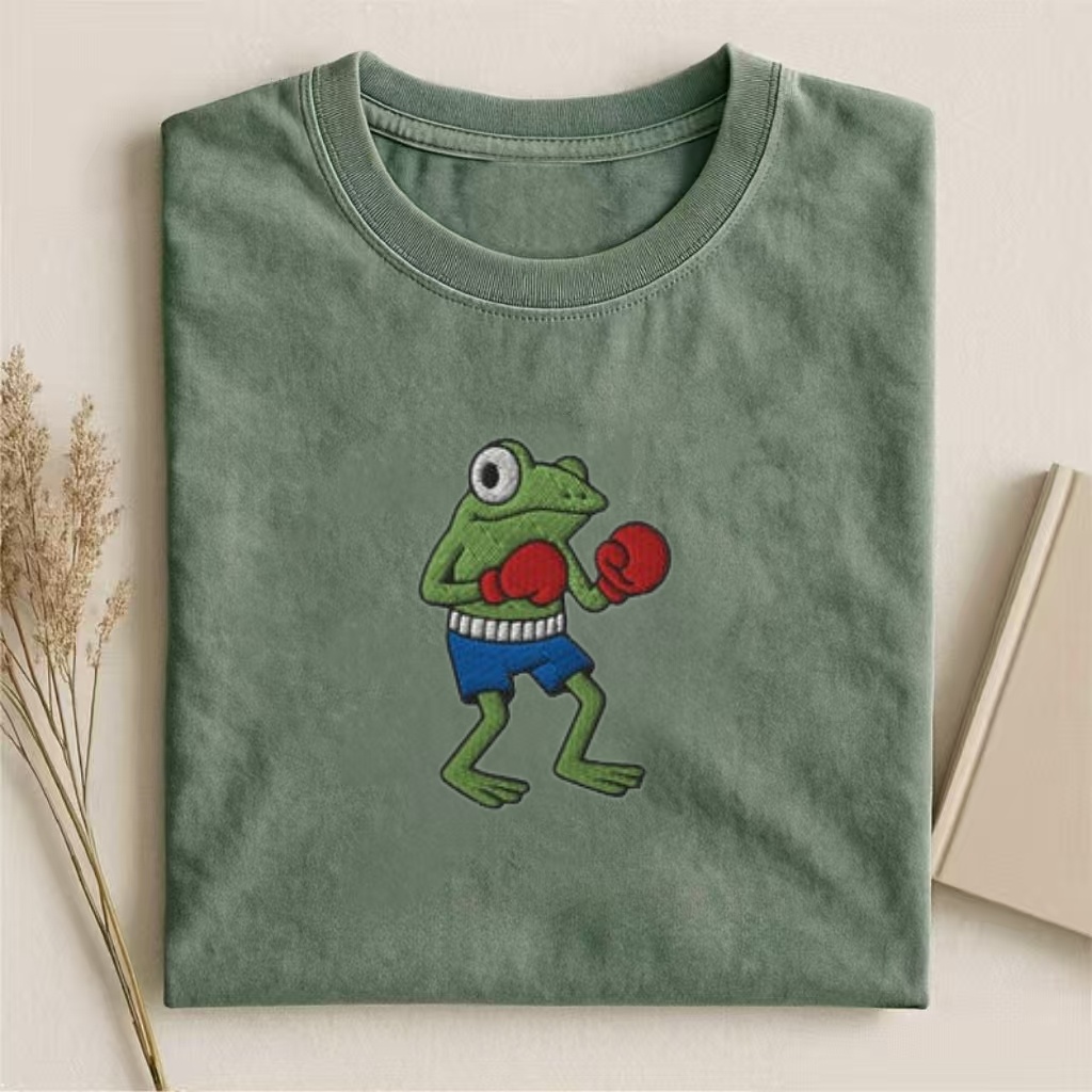 Boxing Frog Embroidered Meme T-shirt