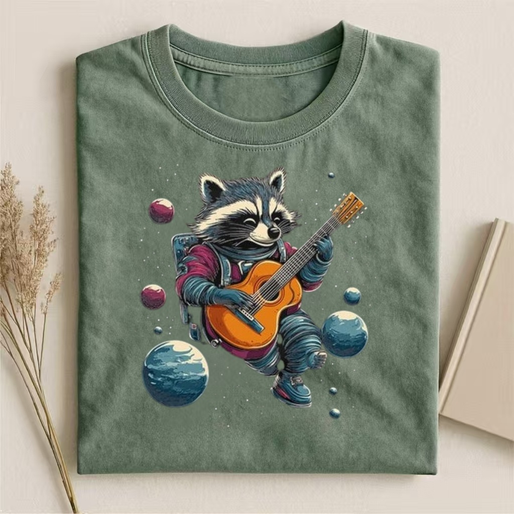 Space Raccoon Playing Guitar Art T-shirt