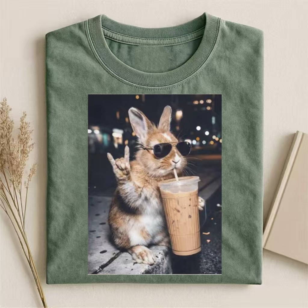 Cool Bunny with Iced Coffee Meme T-shirt