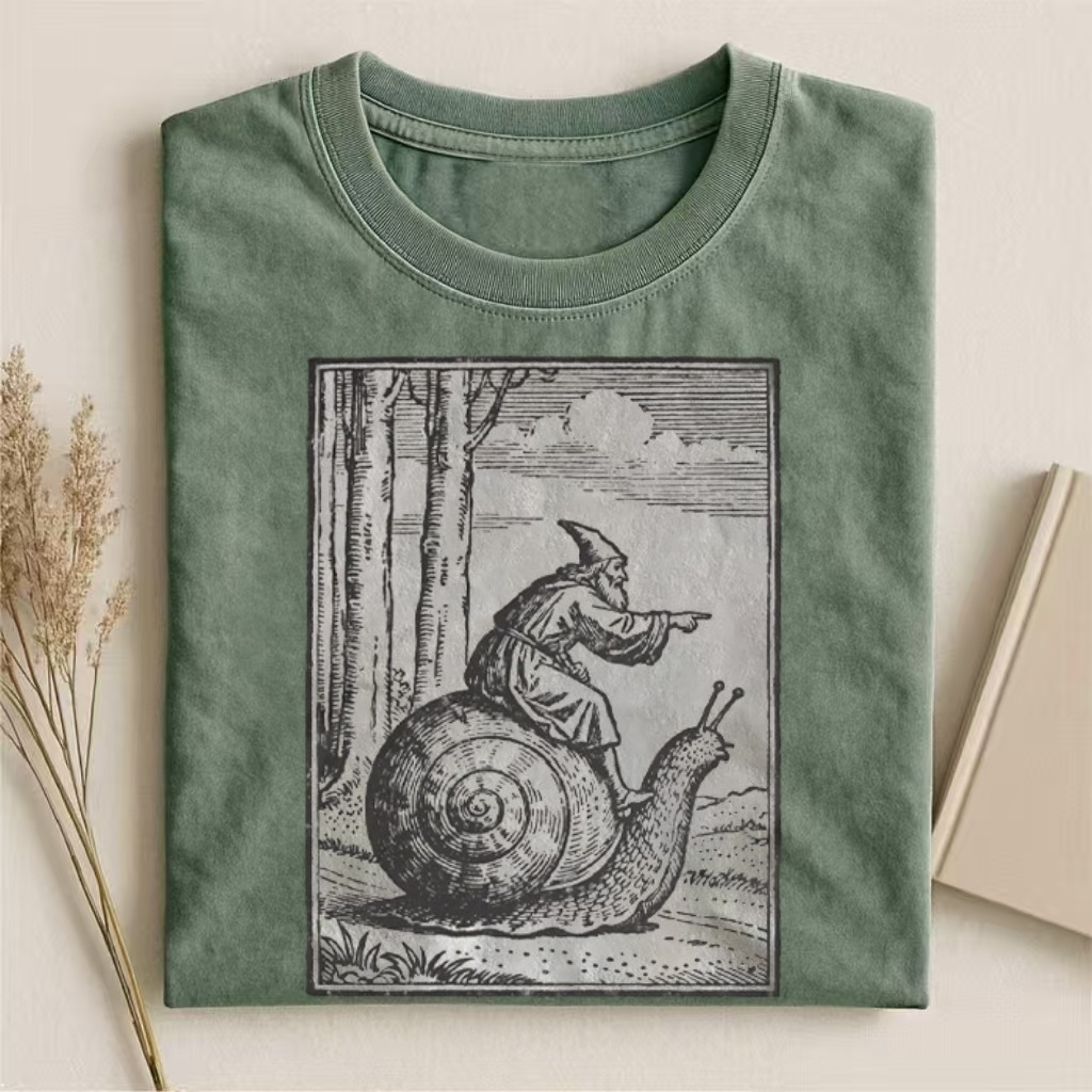 Vintage Engraving Wizard-on-Snail T-shirt