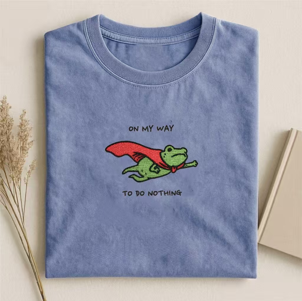 "On My Way To Do Nothing" Super Frog Embroidered T-shirt