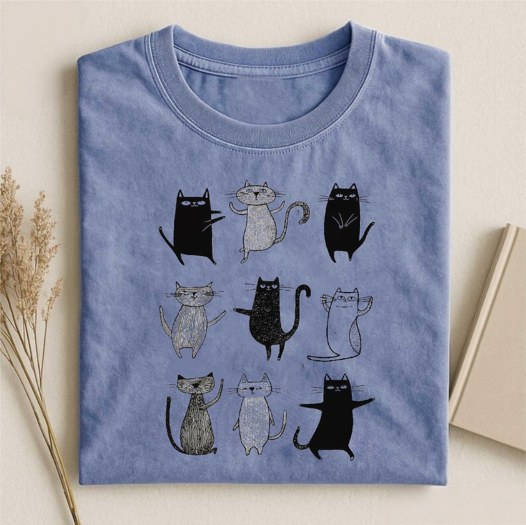 Playful Cat Collage Graphic T-shirt