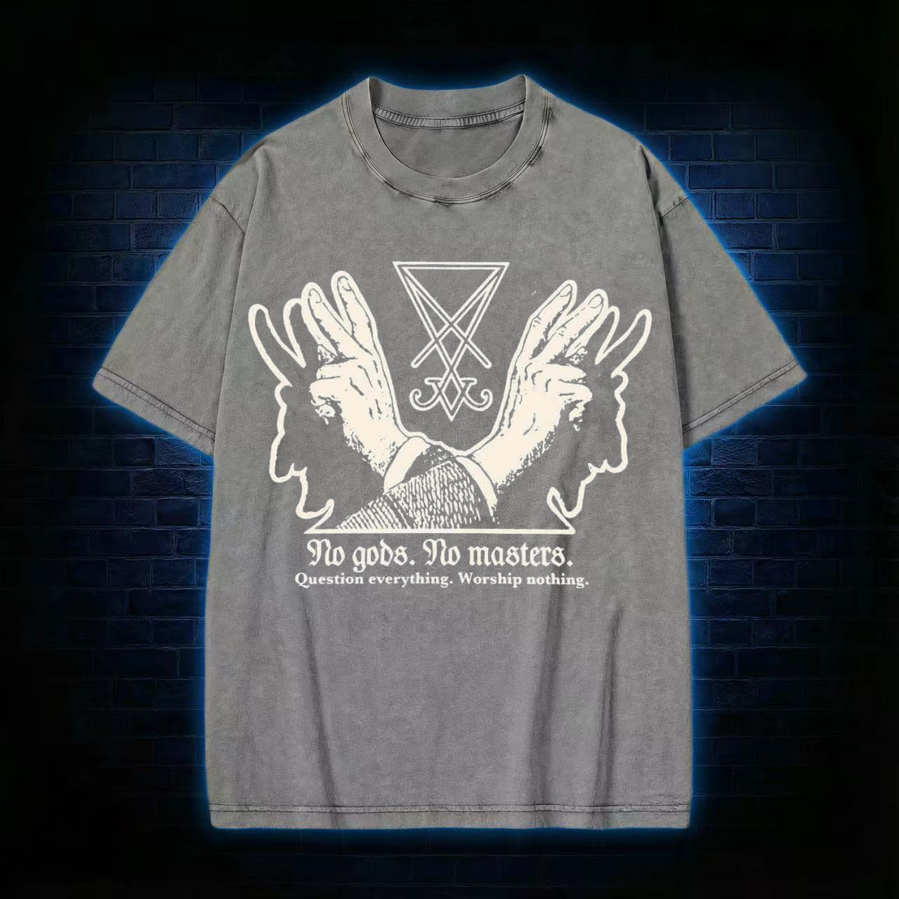 No Gods No Masters Sigil of Lucifer Washed T-shirt