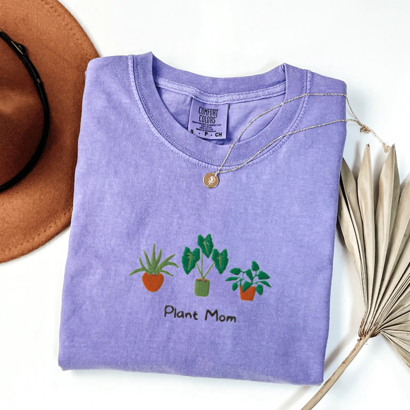Comfort Colors Plant Mom Shirt, Embroidered Plant Mom T-Shirt