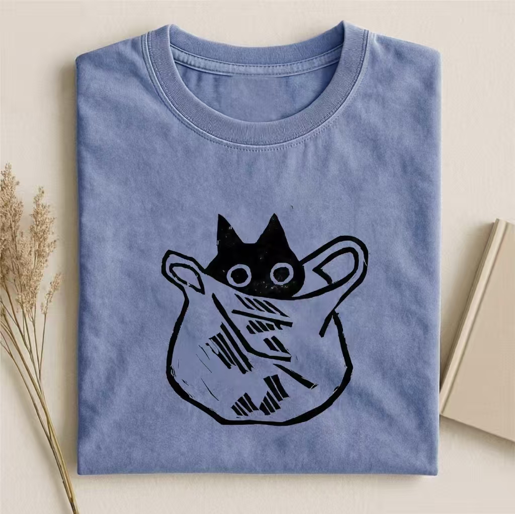 Black Cat In Tote Bag Graphic T-shirt