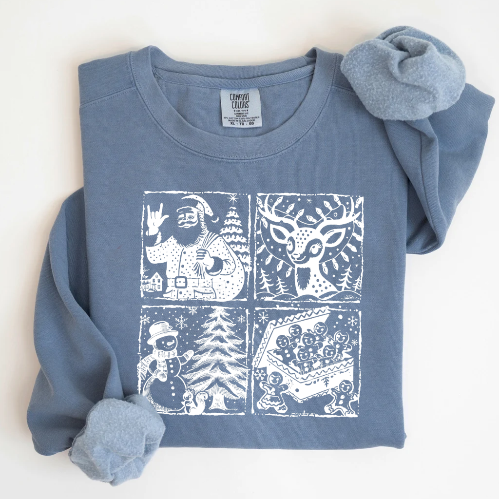 Retro Santa Reindeer Snowman Gingerbread Man Xmas T-shirt