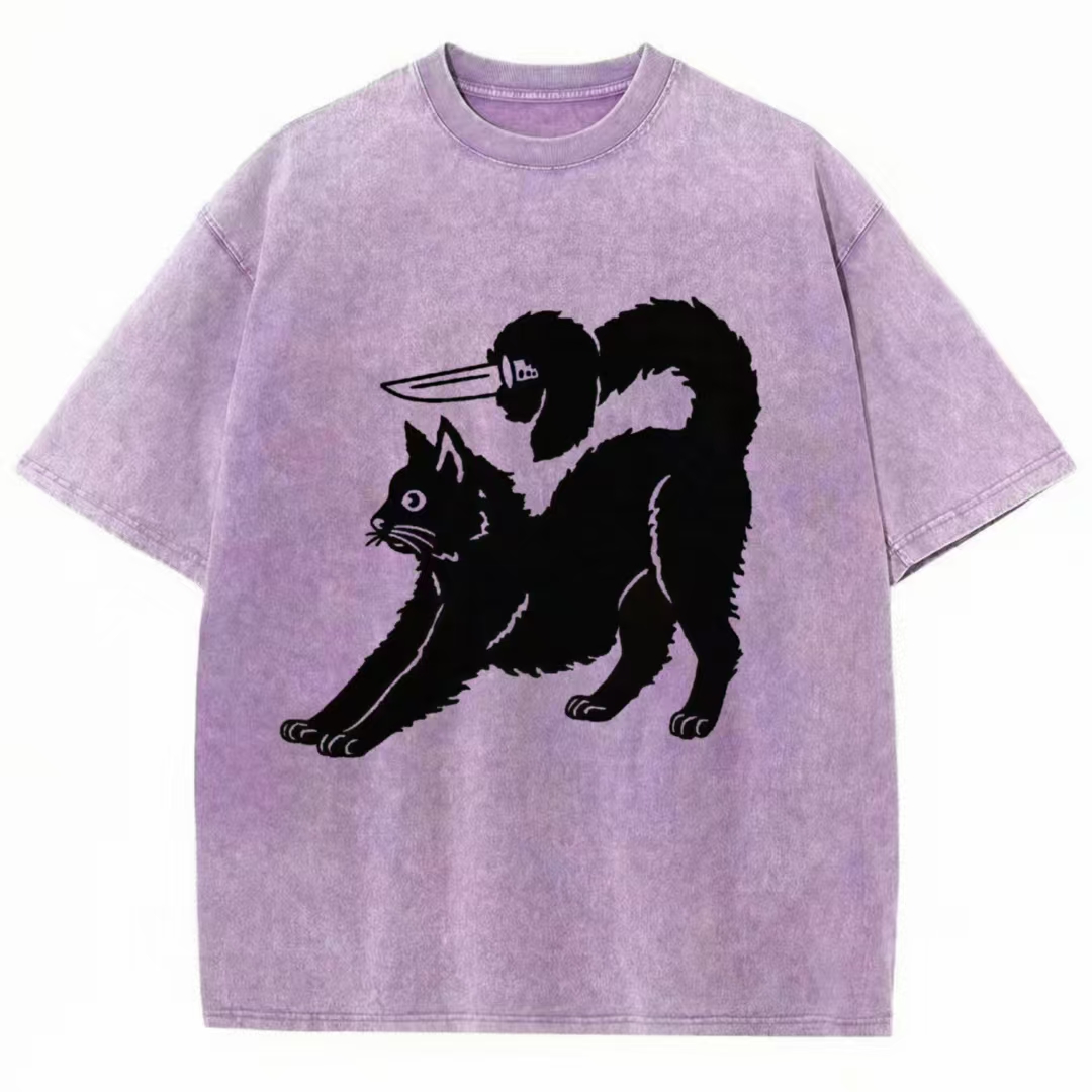"Cat With Hidden Knife" Humor Graphic T-shirt