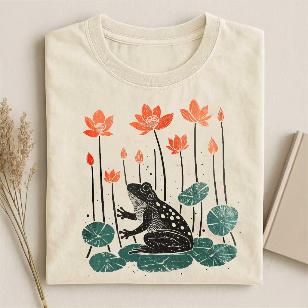 Frog In Lotus Pond Art T-shirt