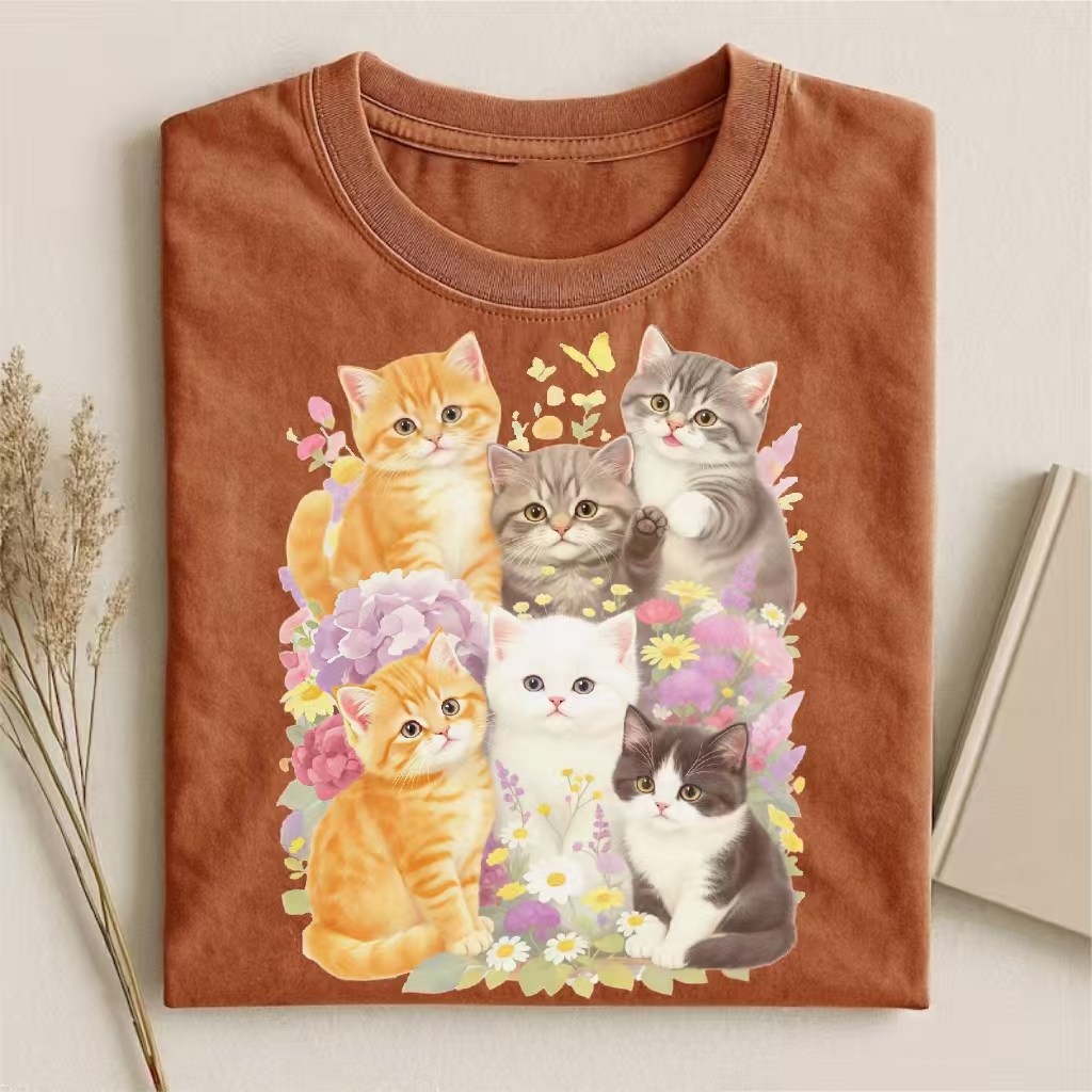 Floral Kitten Print Relaxed T-Shirt