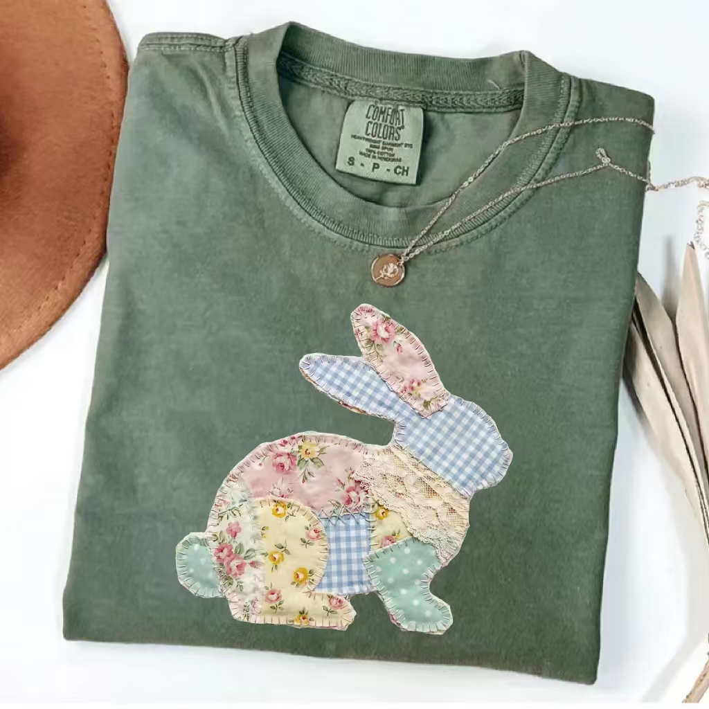 Patchwork Bunny Easter Art T-Shirt
