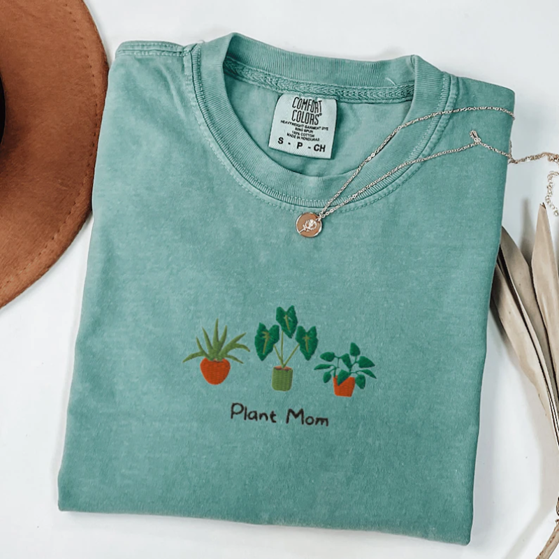 Comfort Colors Plant Mom Shirt, Embroidered Plant Mom T-Shirt