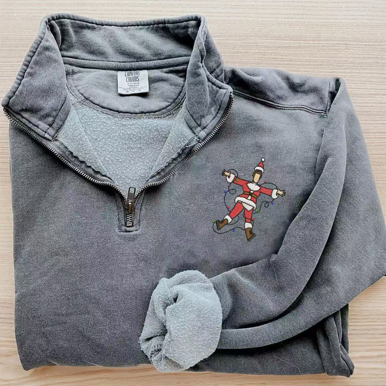 Christmas Santa-Clad Figure Tangled in Lights Zip Sweatshirt