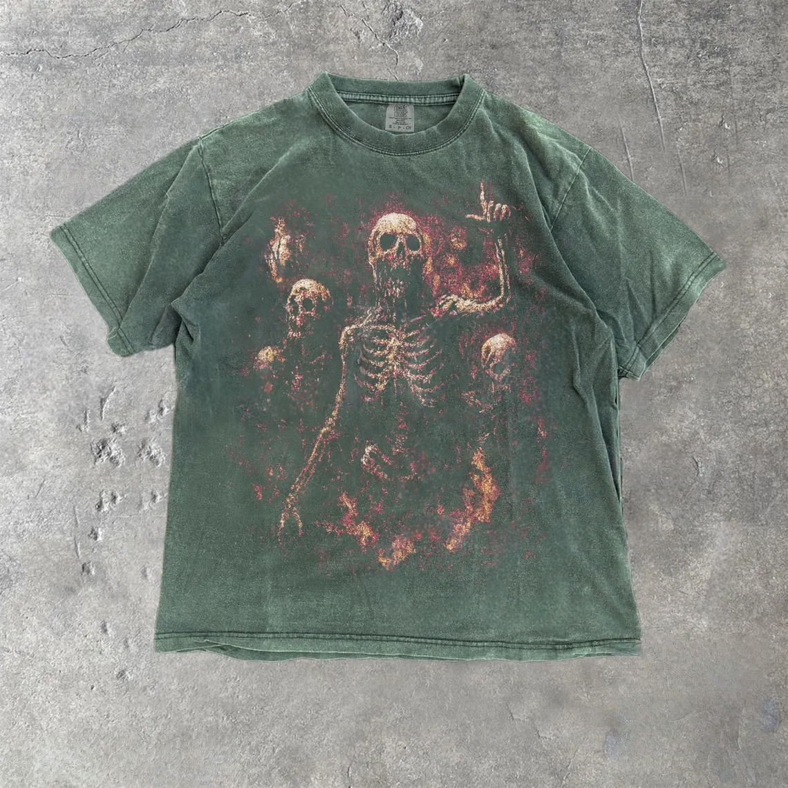 Skeletons On Fire Gothic Vintage Graphic T-Shirt