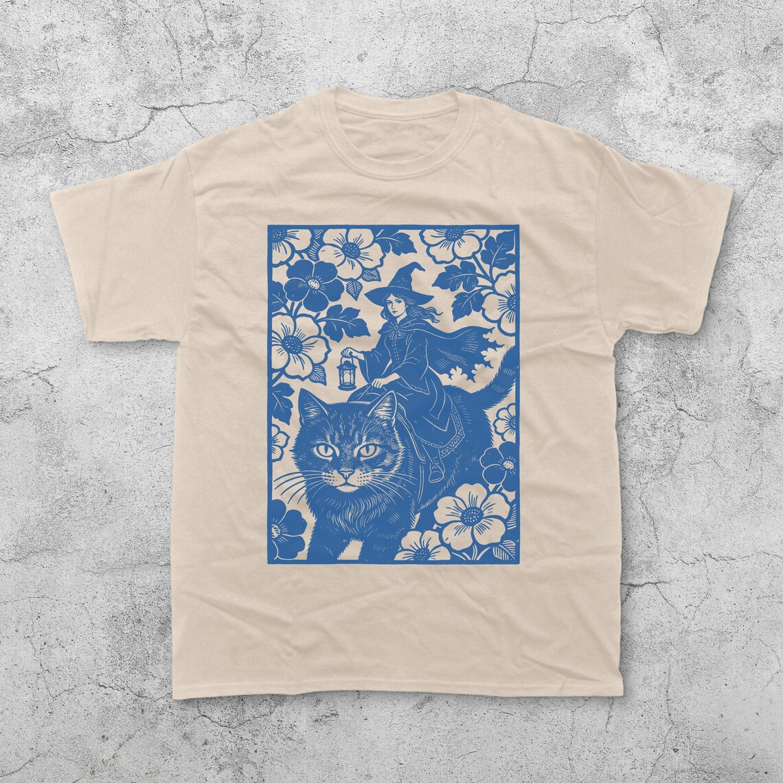 Witch Cat Rider Floral T-Shirt