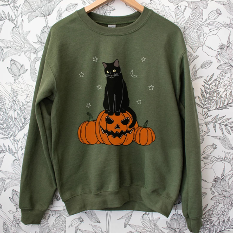 Cat on Pumpkin Sweatshirt-Lulueye