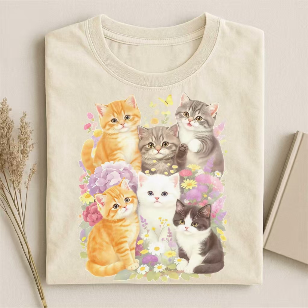 Floral Kitten Print Relaxed T-Shirt