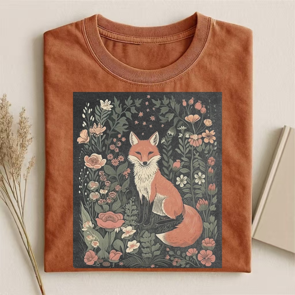 Floral Fox Illustration Graphic T-shirt