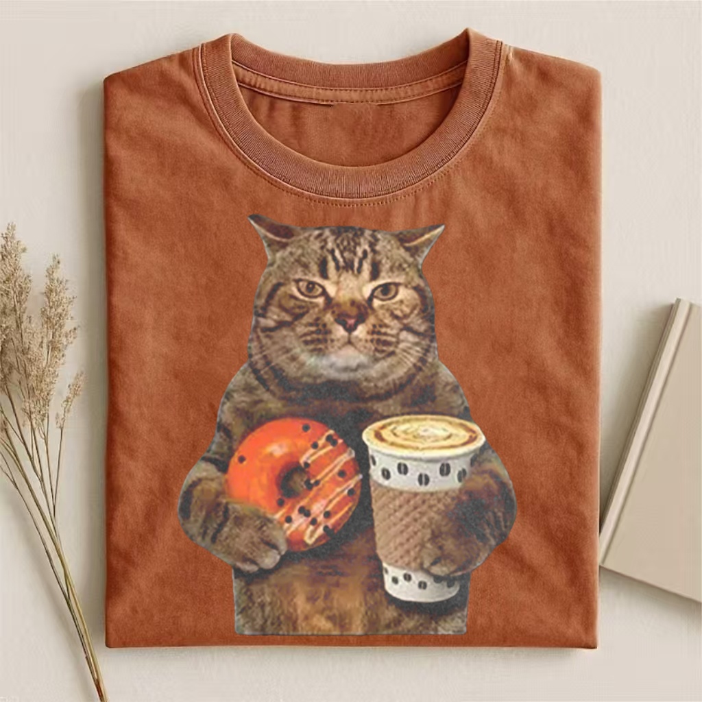 Coffee & Donut Cat Graphic T-shirt