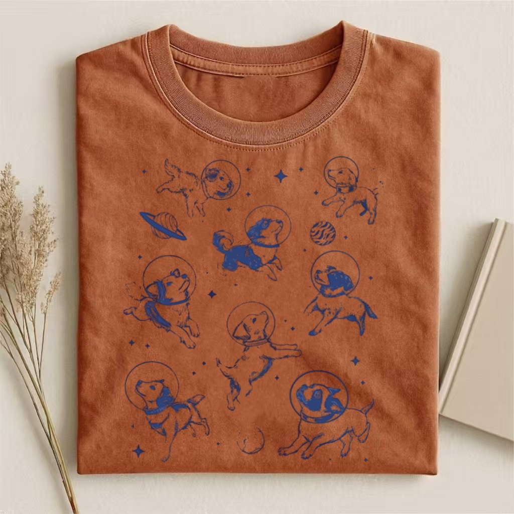 Space Dogs Pattern Graphic T-shirt