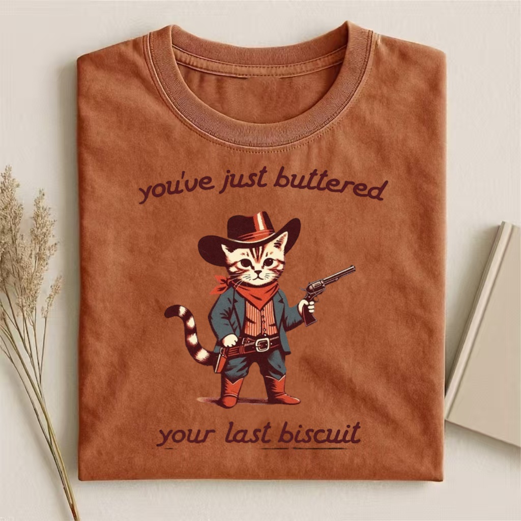 "You've Just Buttered Your Last Biscuit" Cowboy Cat T-shirt