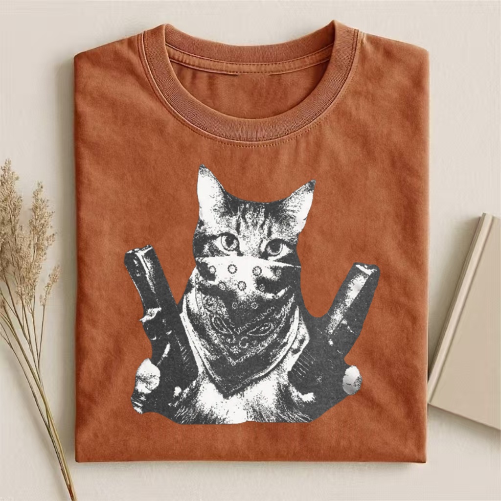 Gangsta Cat With Bandana & Guns Graphic T-shirt