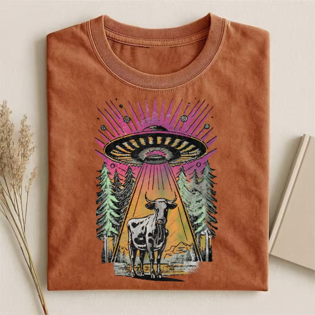 UFO Cow Abduction Graphic T-shirt