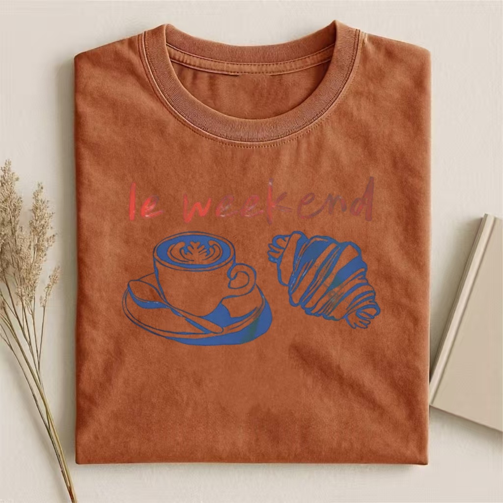 "Le Weekend" Coffee & Croissant French Vibes T-shirt