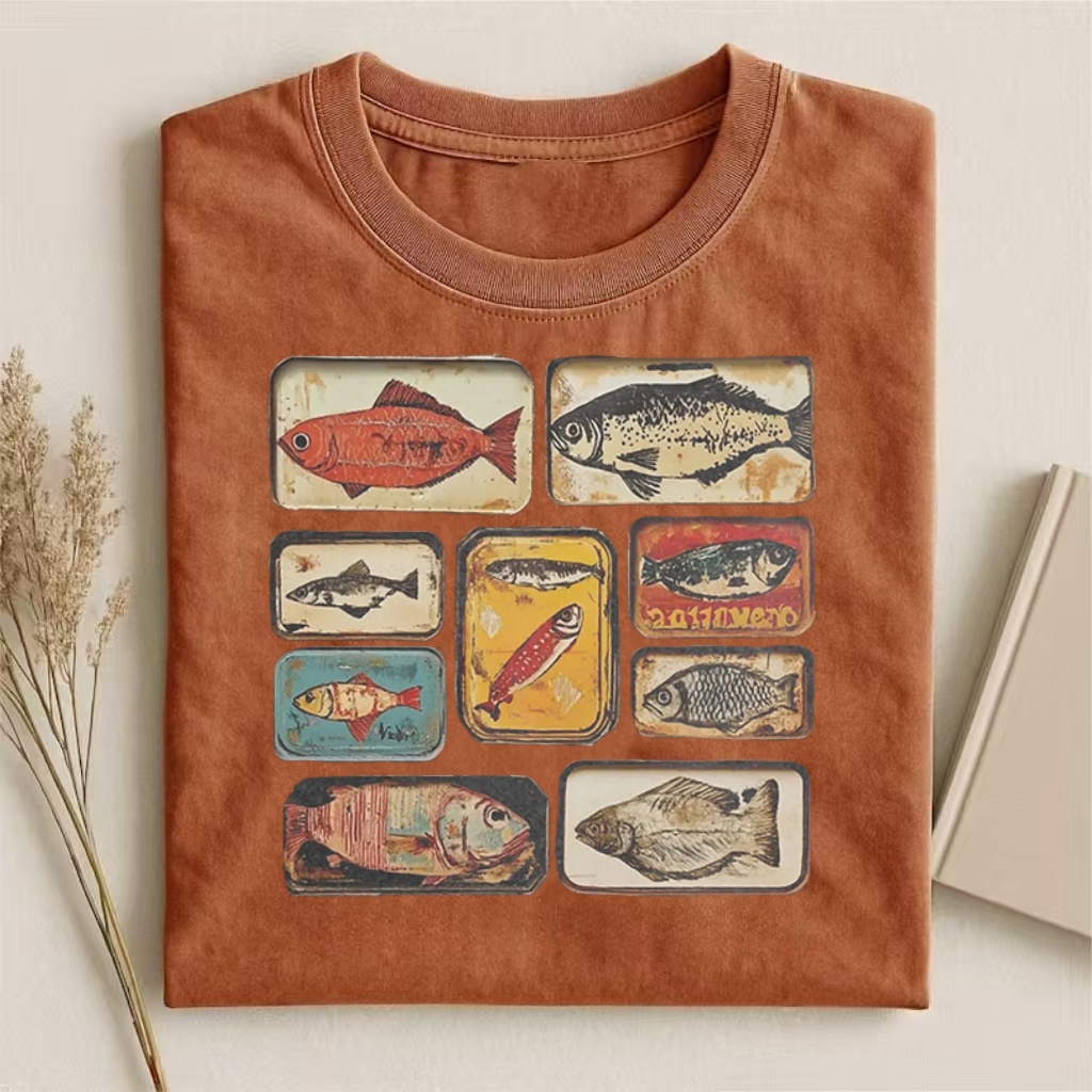 Vintage Fish Species Grid Graphic T-shirt