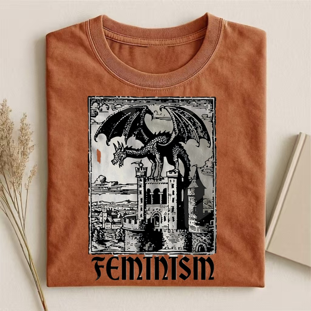 Medieval Dragon Feminism Tarot Style T-shirt