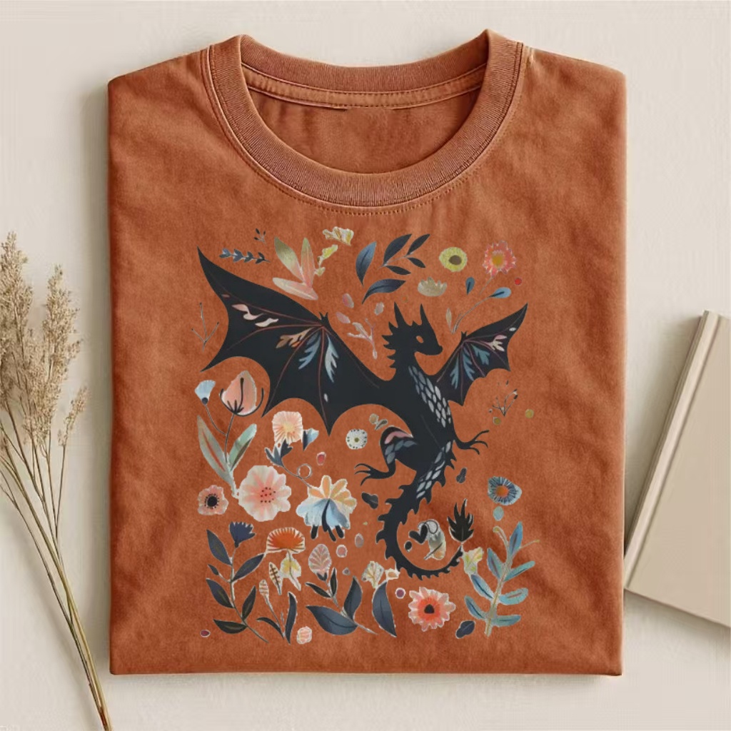 Floral Dragon Fantasy Art T-shirt