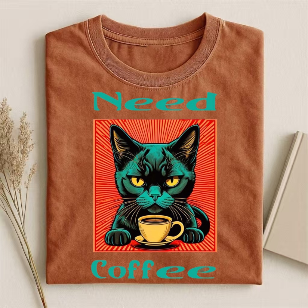 "Need Coffee" Black Cat Pop Art T-shirt
