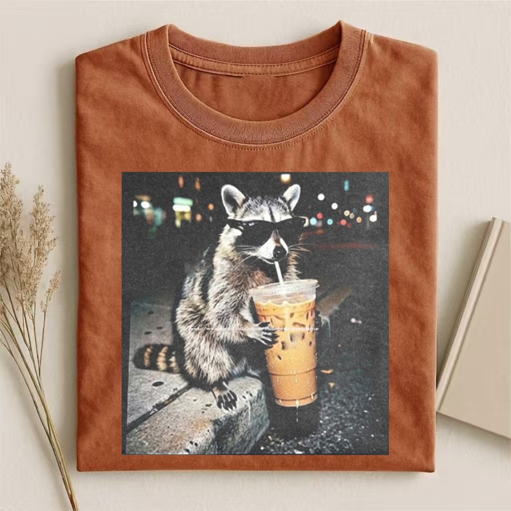 Raccoon With Iced Coffee Meme T-shirt