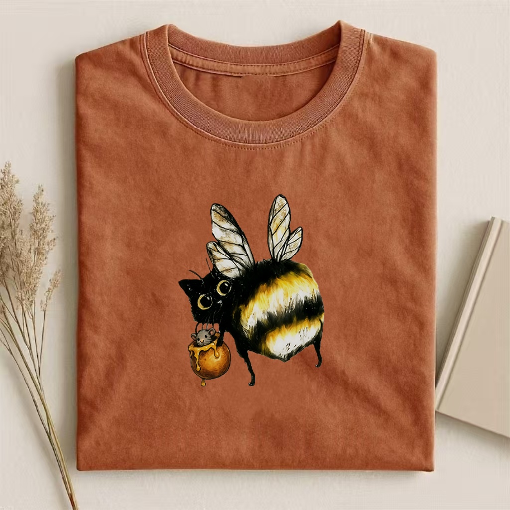 Cat-Bee With Honey Pot Graphic T-shirt