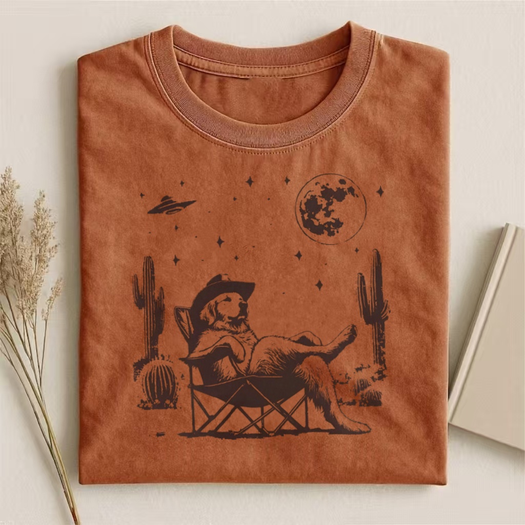 Cowboy Golden Retriever Desert UFO T-shirt