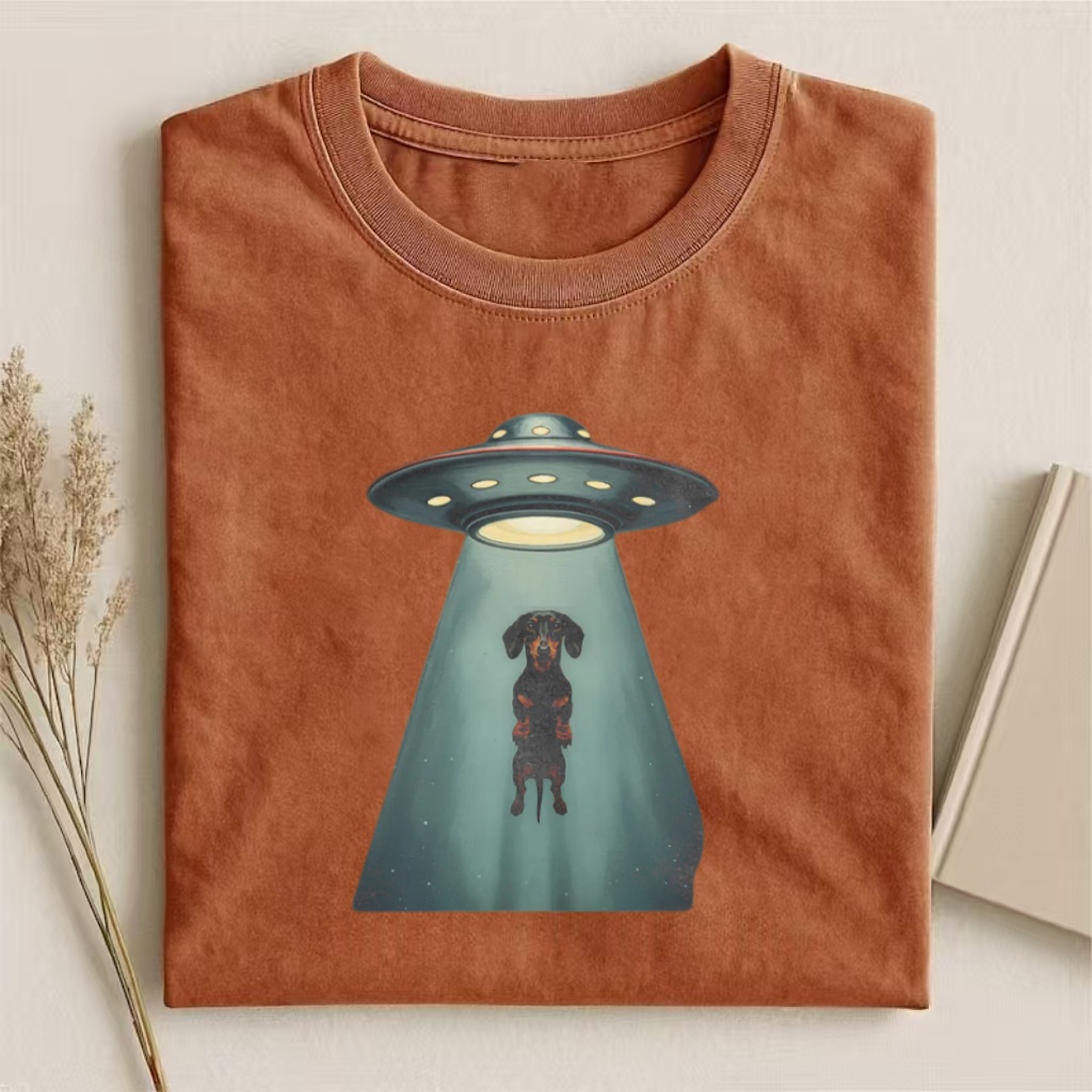 Dachshund UFO Abduction Graphic T-shirt