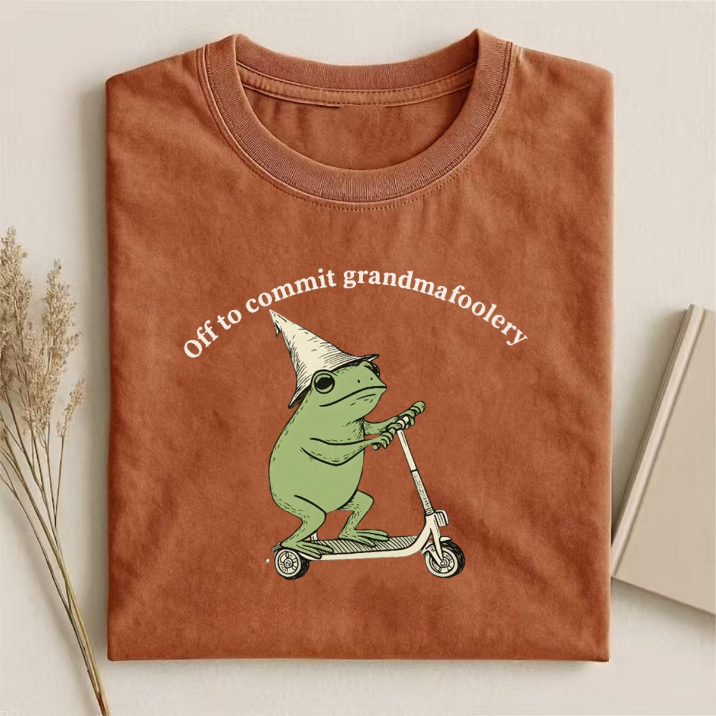 "Off To Commit Grandmafoolery" Frog Scooter Humor T-shirt